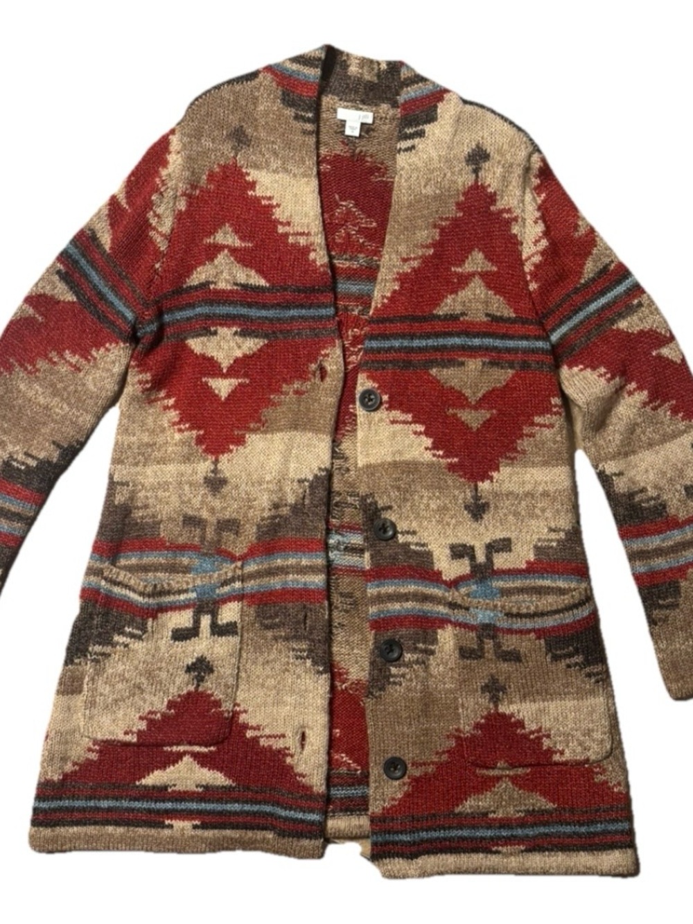 J.Jill Wool Southwestern Aztec Cardigan Duster Women’s M Boho Open Front
